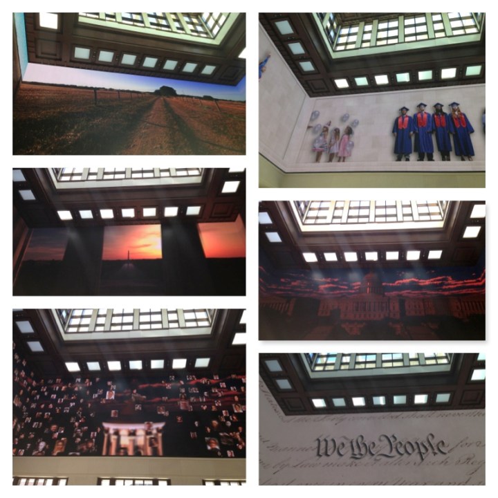 A couple of snapshots of the projection that played out the story of George W. Bush's presidency at his library.