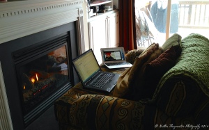Writing by the fire last year.